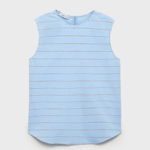 Mango 100% Cotton Blue Striped Sleeveless Blouse Size S Minimalist Top NWT - Picture 2 of 6